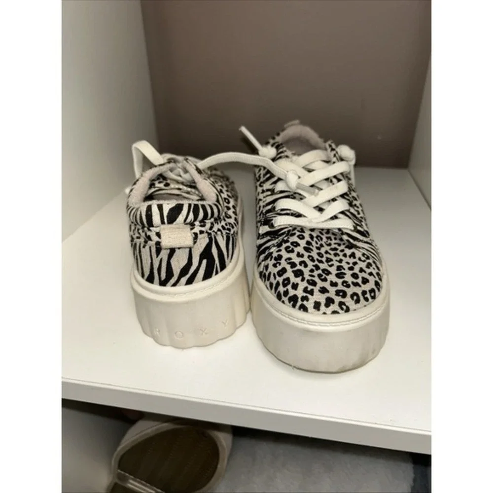 Roxy Sheilahh Platform Sneakers Women's Size 5.5Black White Leopard Animal Print